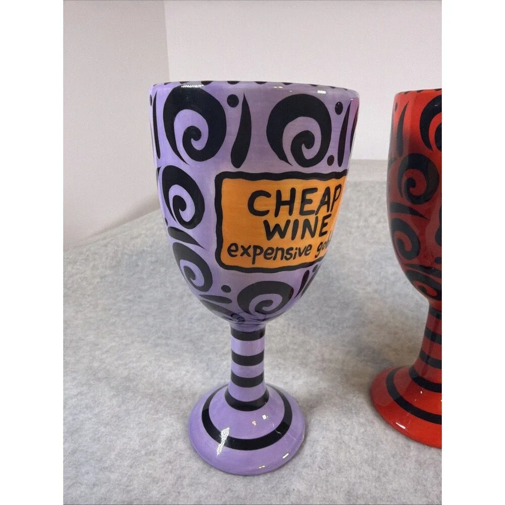 Our Name Is Mud Cheap Wine Expensive Goblet Ceramic Glass Set Of 3